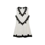 SIMKHAI Minna Cotton Faille Lace Mini Dress in Ivory Multi