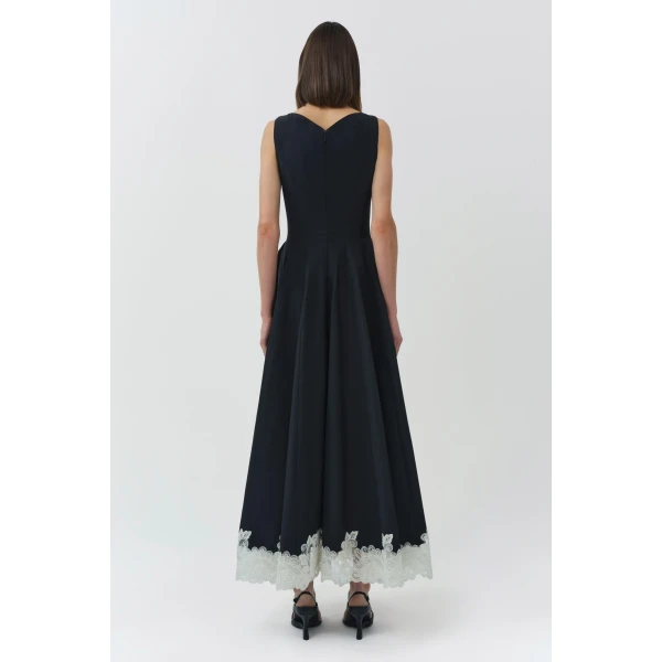 Mira Cotton Faille Lace Midi Dress in Black Multi - Image 6