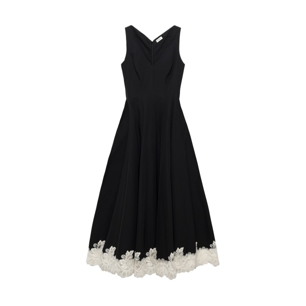 SIMKHAI Mira Cotton Faille Lace Midi Dress in Black Multi