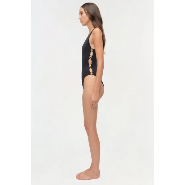 Mona Studded Scoop Neck One Piece in Black - Image 5