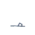 SIMKHAI Monogram Denim Leather Flat Slide in Denim