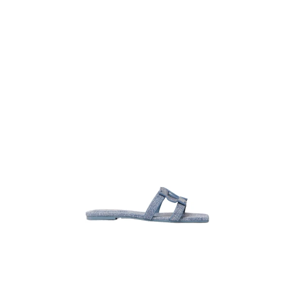 SIMKHAI Monogram Denim Leather Flat Slide in Denim