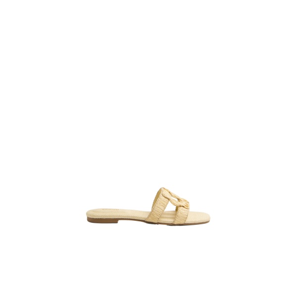 SIMKHAI Monogram Raffia Flat Slide in Natural