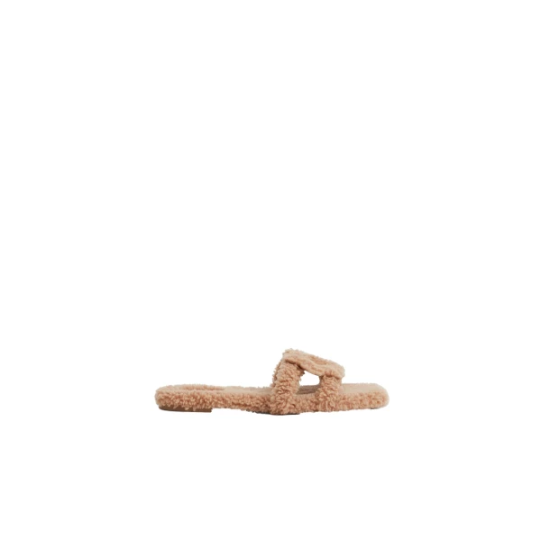 SIMKHAI Monogram Shearling Slide in Light Camel