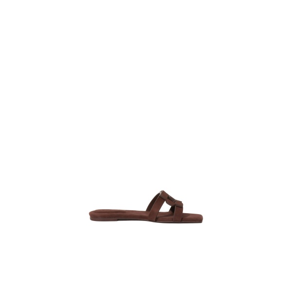 SIMKHAI Monogram Suede Flat Slide in Cacao
