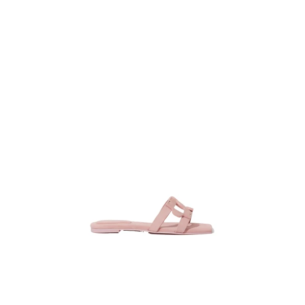 SIMKHAI Monogram Suede Flat Slide in Pale Pink