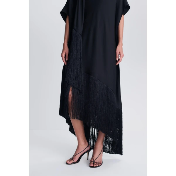 Nadine Satin Midi Dress in Black - Image 6