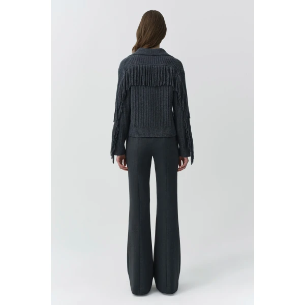 Natalia Collared Fringe Sweater in Dark Charcoal Melange - Image 5