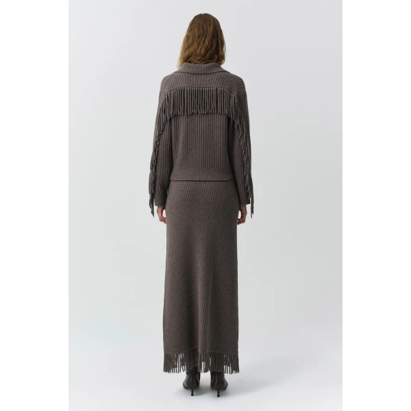 Natalia Collared Fringe Sweater in Mushroom Melange - Image 5