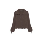 SIMKHAI Natalia Collared Fringe Sweater in Mushroom Melange