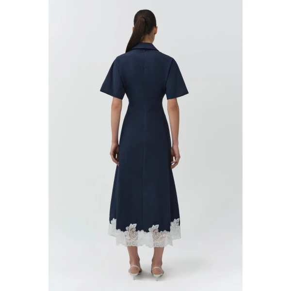 Nerris Cotton Faille Lace Midi Dress in Midnight Multi - Image 5