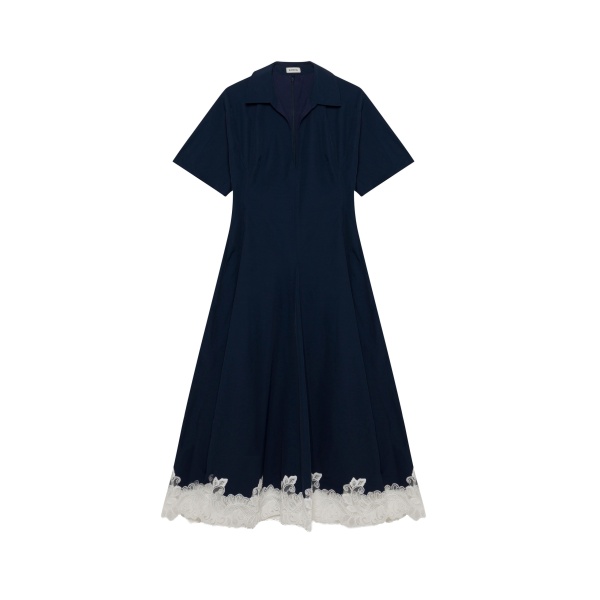 SIMKHAI Nerris Cotton Faille Lace Midi Dress in Midnight Multi
