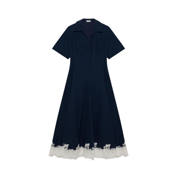 SIMKHAI Nerris Cotton Faille Lace Midi Dress in Midnight Multi