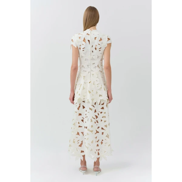 Neve Embroidered Cotton Midi Dress in Ivory - Image 5
