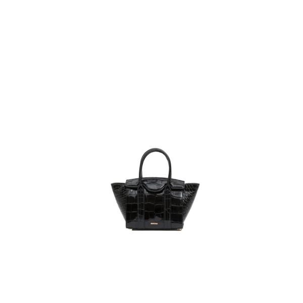 SIMKHAI Nicola Croc-Embossed Leather Mini Tote in Black