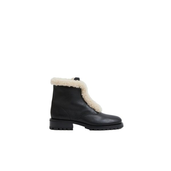 SIMKHAI Noah Shearling Lug Sole Zip Boot in Black Ecru
