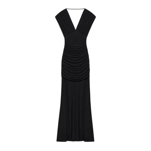 SIMKHAI Norvelle Draped Jersey Gown in Black