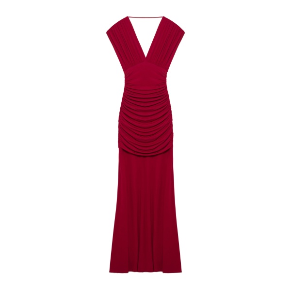 SIMKHAI Norvelle Draped Jersey Gown in Lipstick