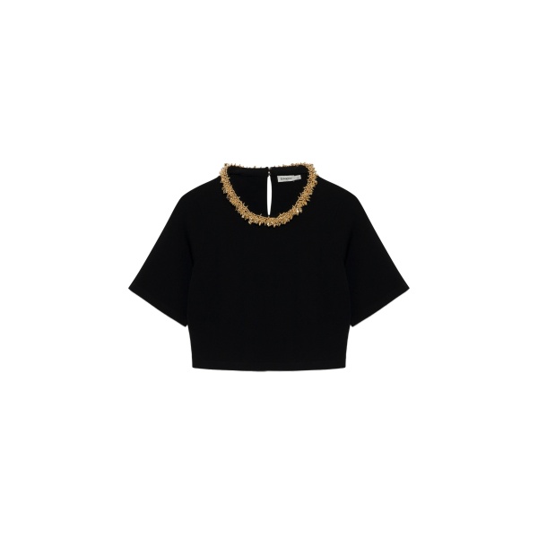 SIMKHAI Nuria Compact Knit Top in Black Gold