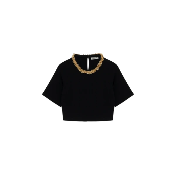 SIMKHAI Nuria Compact Knit Top in Black Gold