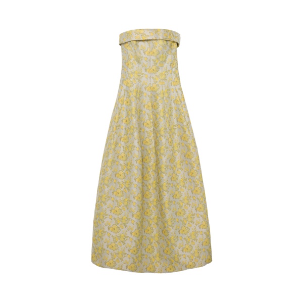 SIMKHAI Octavia Jacquard Strapless Gown in Buttercream