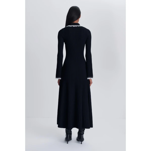 Orelia Compact Knit Midi Dress in Black - Image 5