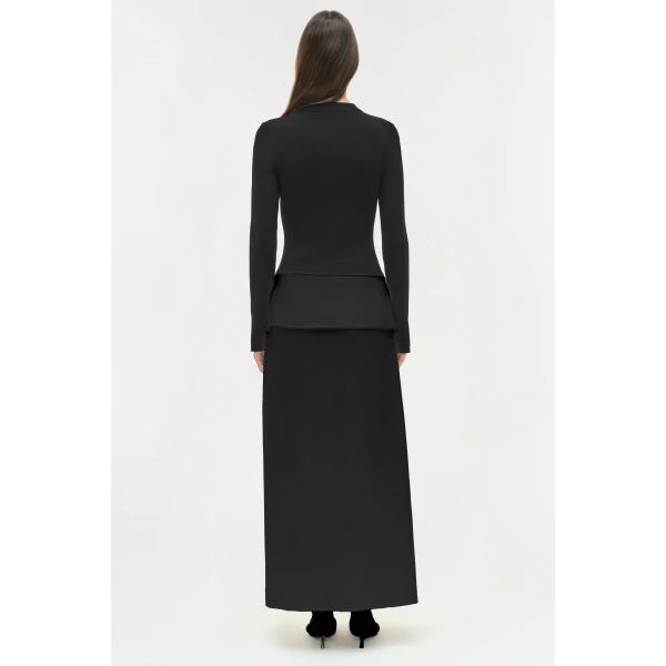 Ornella Knit Satin Midi Dress in Black - Image 5