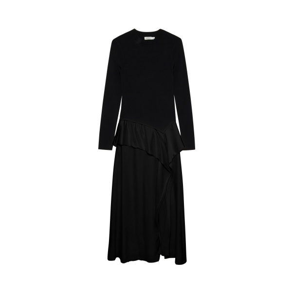 SIMKHAI Ornella Knit Satin Midi Dress in Black