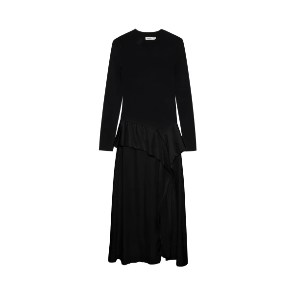 SIMKHAI Ornella Knit Satin Midi Dress in Black