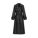 SIMKHAI Oteria Belted Leather Coat in Black