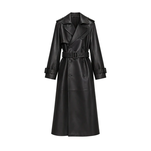 SIMKHAI Oteria Belted Leather Coat in Black