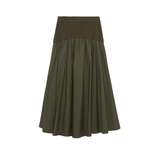 SIMKHAI Ovie Knit Cotton Midi Skirt in Fern