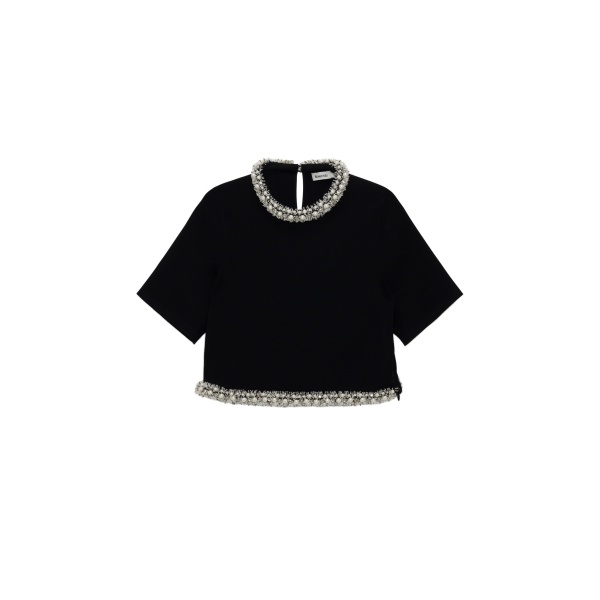 SIMKHAI Ozelle Embellished Knit Top in Black