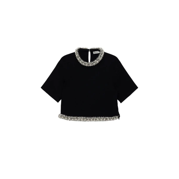 SIMKHAI Ozelle Embellished Knit Top in Black