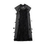 SIMKHAI Pauline Organza Feather Midi Dress in Black