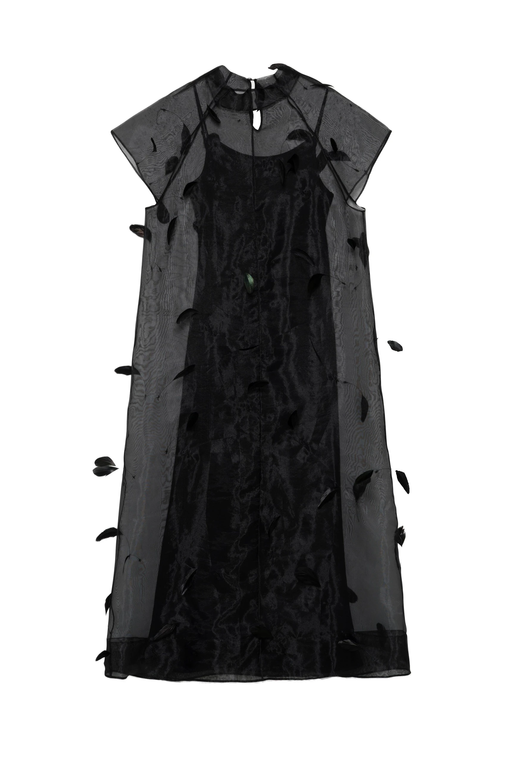 SIMKHAI Pauline Organza Feather Midi Dress in Black SIMKHAI Pauline Organza Feather Midi Dress in Black
