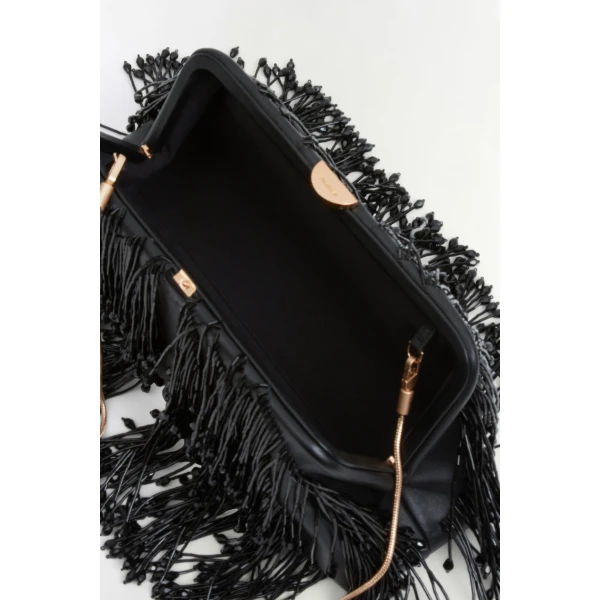 Pia Beaded Fringe Clutch in Black - Image 5