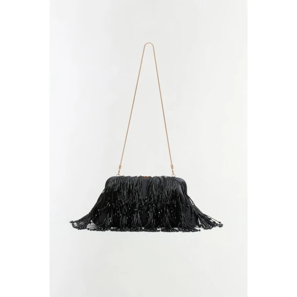 Pia Beaded Fringe Clutch in Black - Image 6