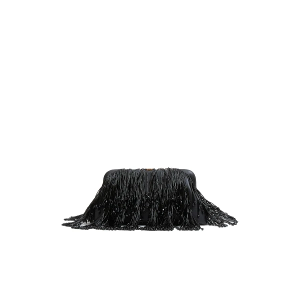 SIMKHAI Pia Beaded Fringe Clutch in Black