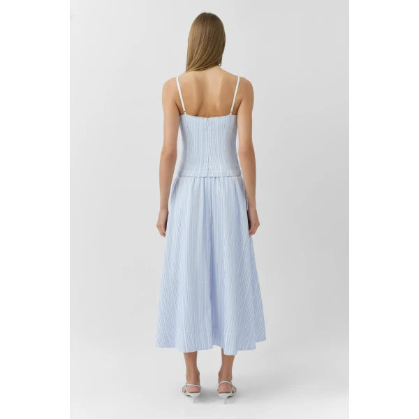 Quinlin Bustier Midi Dress in Blue Stripe - Image 5