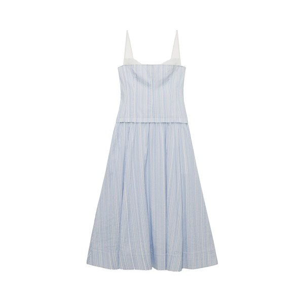 SIMKHAI Quinlin Bustier Midi Dress in Blue Stripe