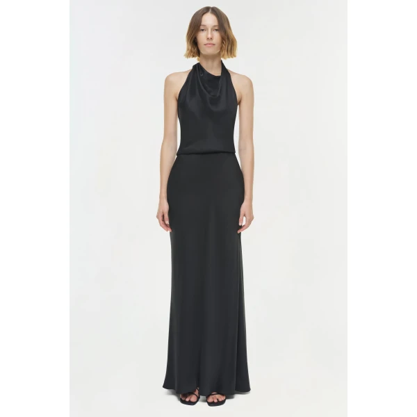 Reannon Draped Satin Gown in Black - Image 6