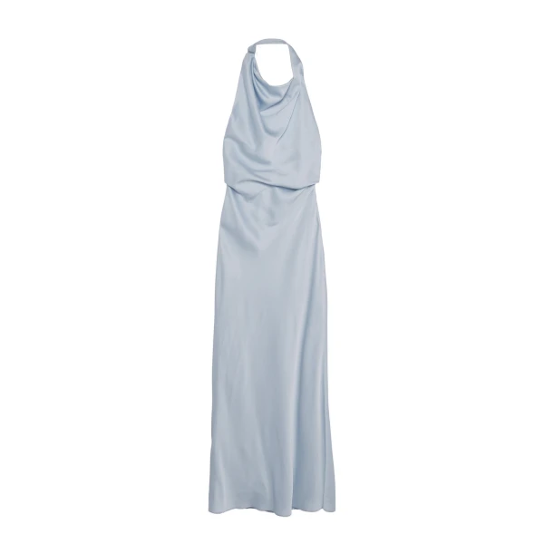 SIMKHAI Reannon Draped Satin Gown in Blue Haze