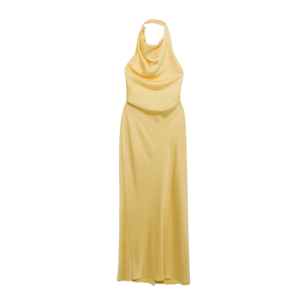 SIMKHAI Reannon Draped Satin Gown in Golden Haze