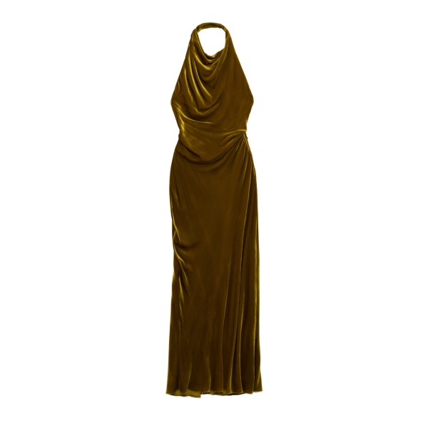 SIMKHAI Reannon Draped Velvet Draped Gown in Goldenrod