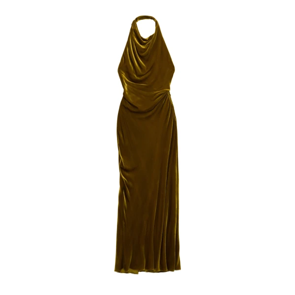 SIMKHAI Reannon Draped Velvet Draped Gown in Goldenrod