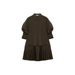 SIMKHAI Regina Pleated Mini Shirt Dress in Dark Olive