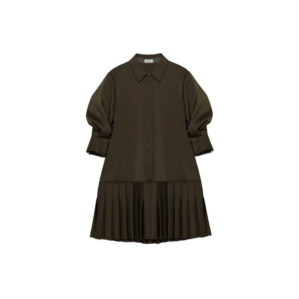 SIMKHAI Regina Pleated Mini Shirt Dress in Dark Olive