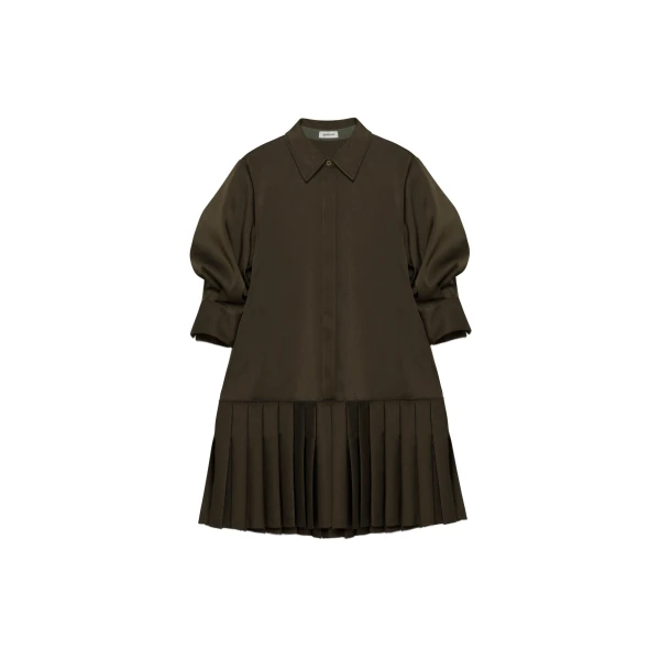 SIMKHAI Regina Pleated Mini Shirt Dress in Dark Olive