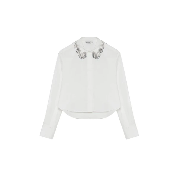 SIMKHAI Renata Embellished Button Down Shirt in White